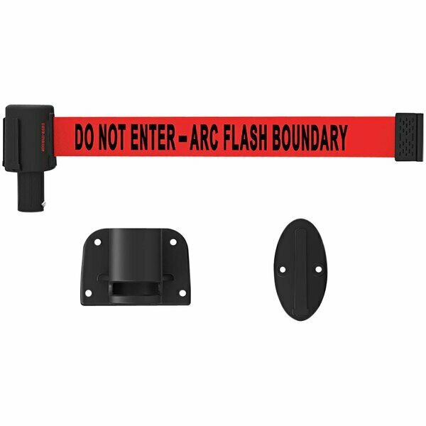 Banner Stakes PLUS 15' Wall Mount System Red ''Do Not Enter-Arc Flash Boundary'' Retractable Belt Barrier PL4116 466PL4116